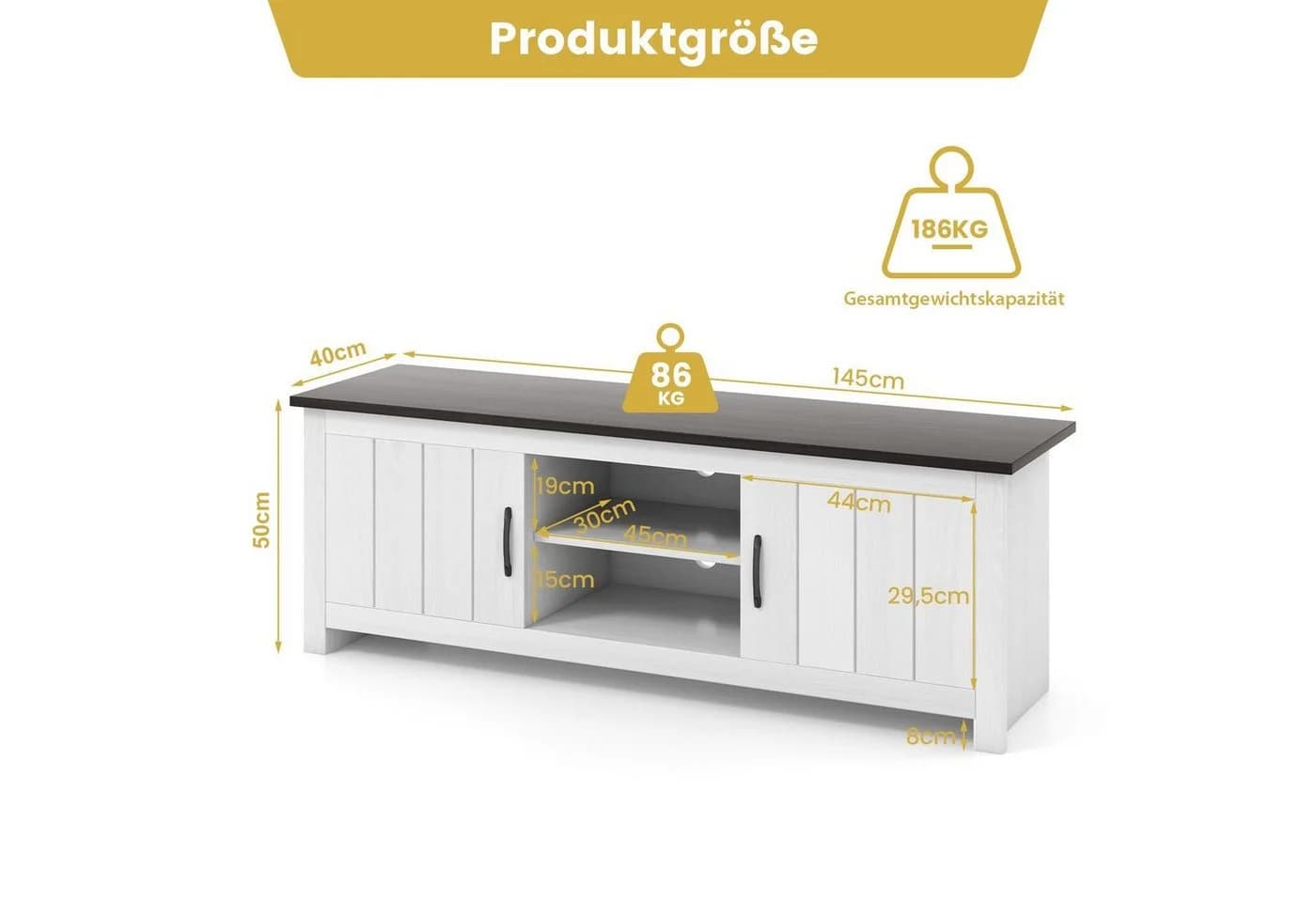 COSTWAY TV-Schrank Holz mit Türen & offenen Regalen, 145x40x50cm - Bild 5