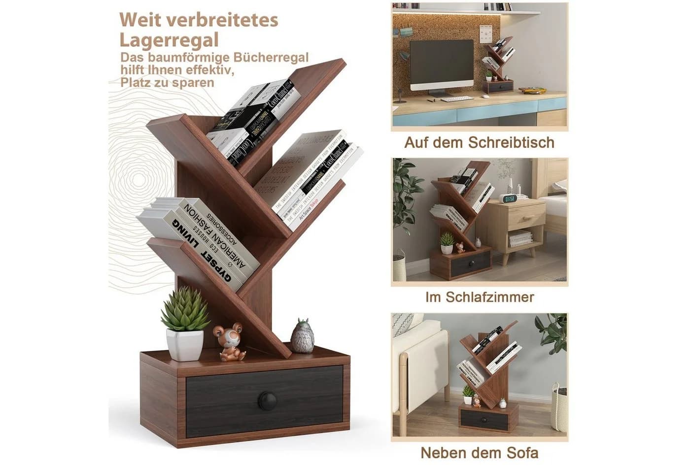 COSTWAY Bücherregal Baumform Holz 30x17,5x60cm - Bild 4