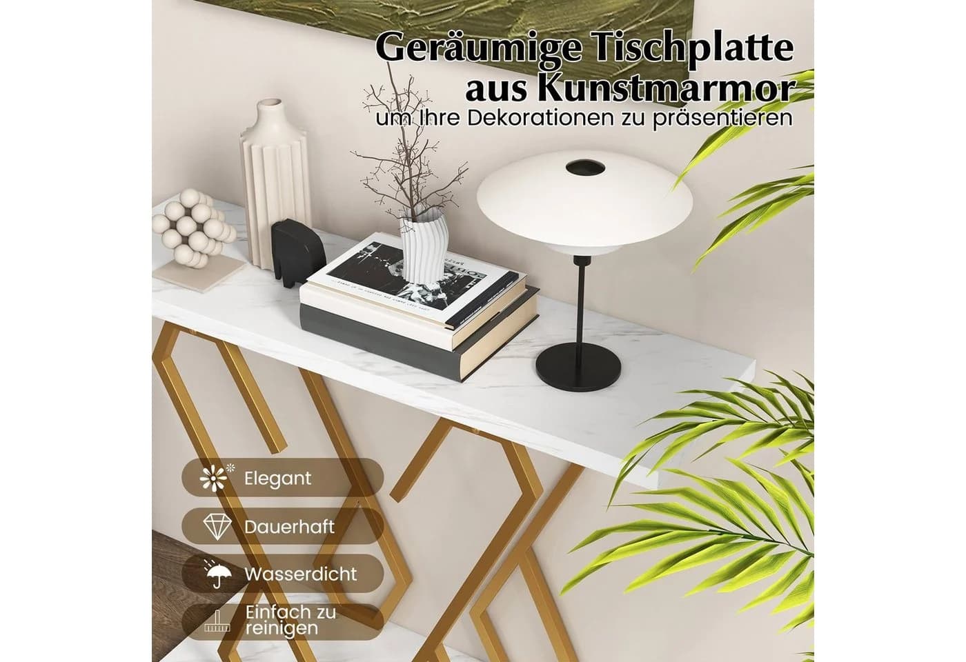 Eleganter Konsolentisch in Schmetterlingsform aus Kunstmarmor und Metall - Bild 3