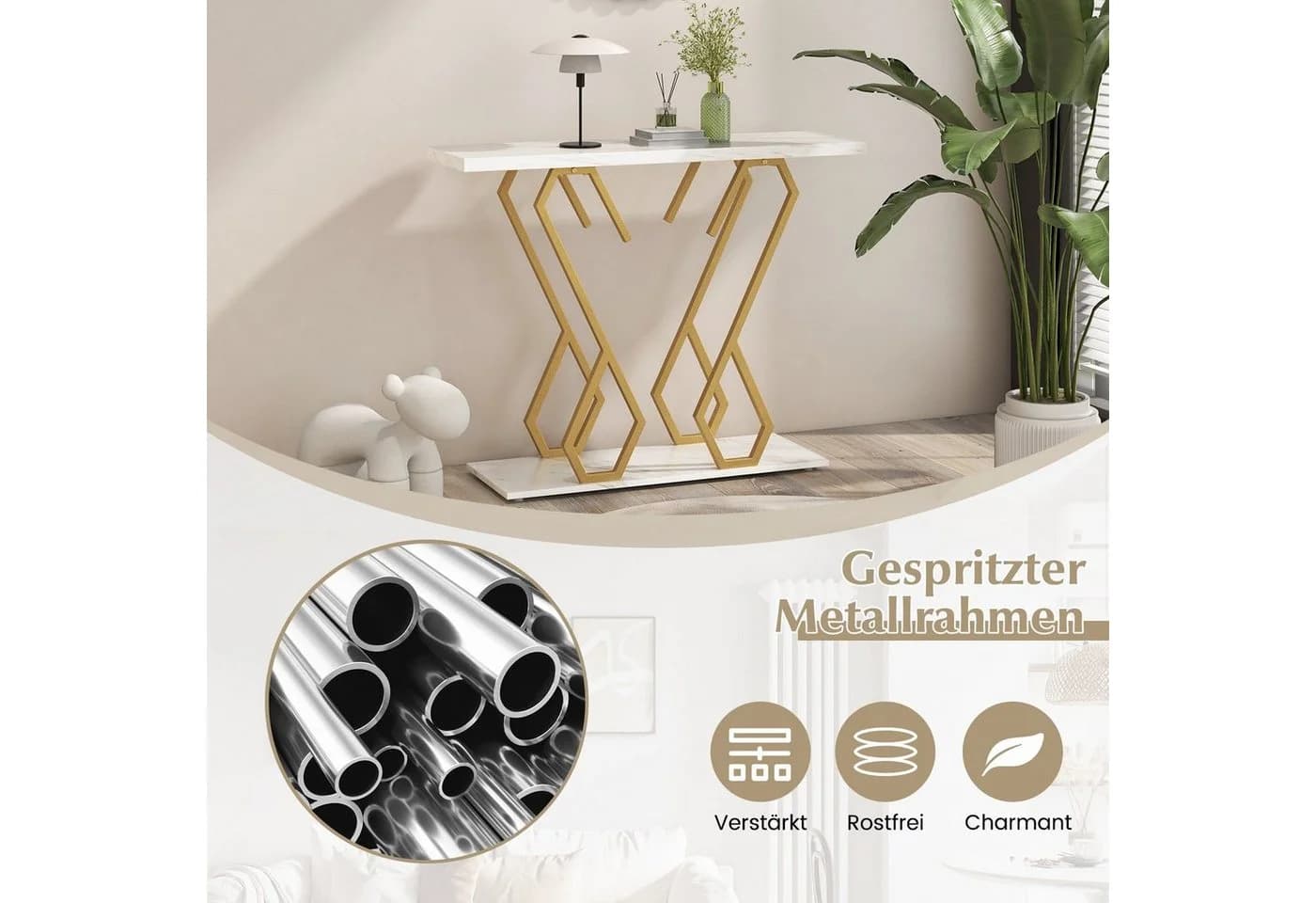 Eleganter Konsolentisch in Schmetterlingsform aus Kunstmarmor und Metall - Bild 5
