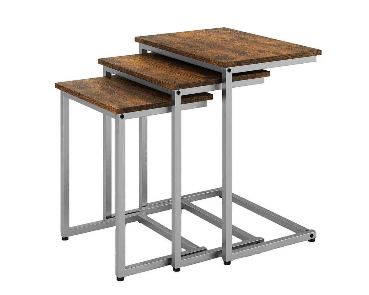 COSTWAY Beistelltisch 3er Set Braun Silber C-Form stapelbar - Bild 2