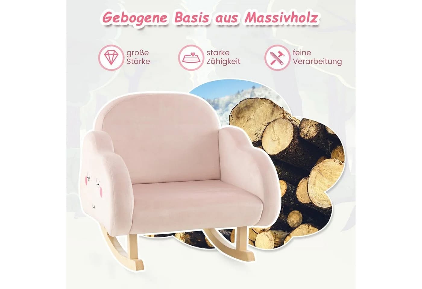 Kindersessel Schaukelstuhl aus Gummibaum und Polster - Bild 3