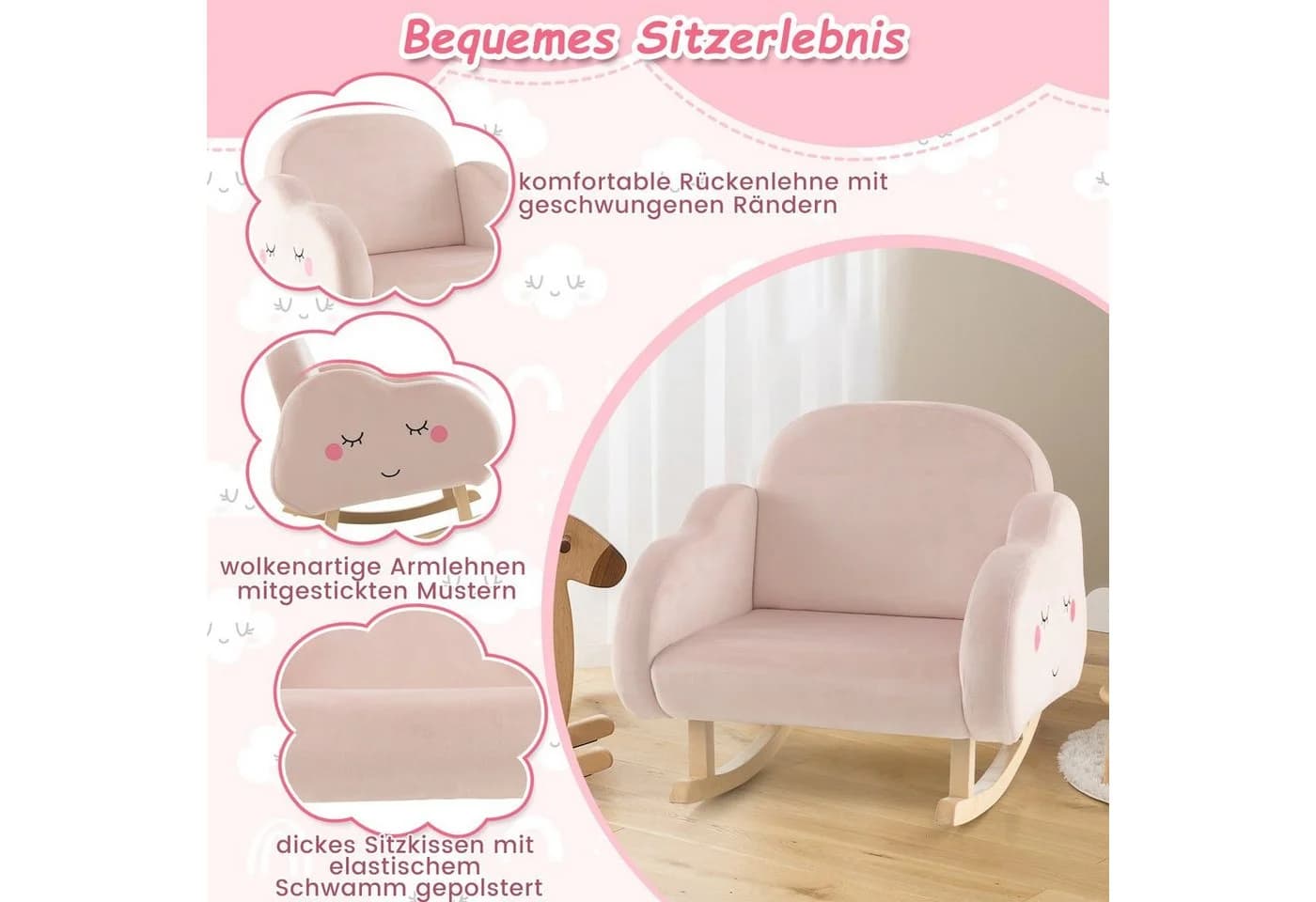 Kindersessel Schaukelstuhl aus Gummibaum und Polster - Bild 5