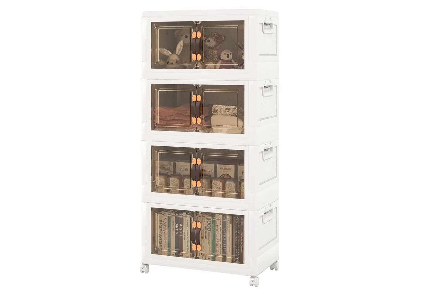 COSTWAY Aufbewahrungsbox 4er Set Weiß/Braun mit Rädern & Türen - Bild 2
