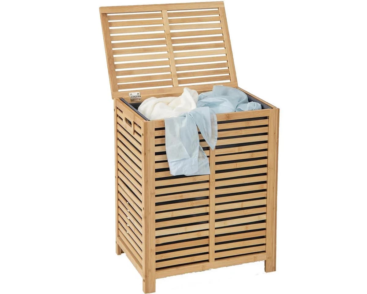 COSTWAY Wäschekorb Bambus 80L mit Deckel & ausnehmbarem Wäschesack Natur - Bild 2