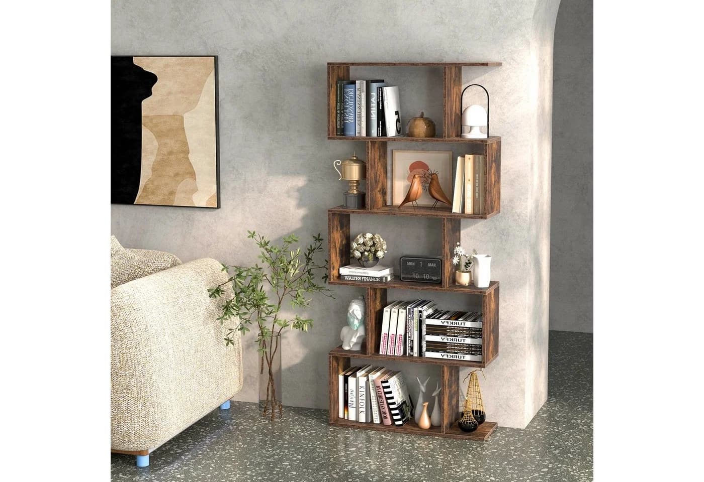 COSTWAY Bücherregal Raumteiler 5 Ebenen 70 x 23,5 x 158 cm