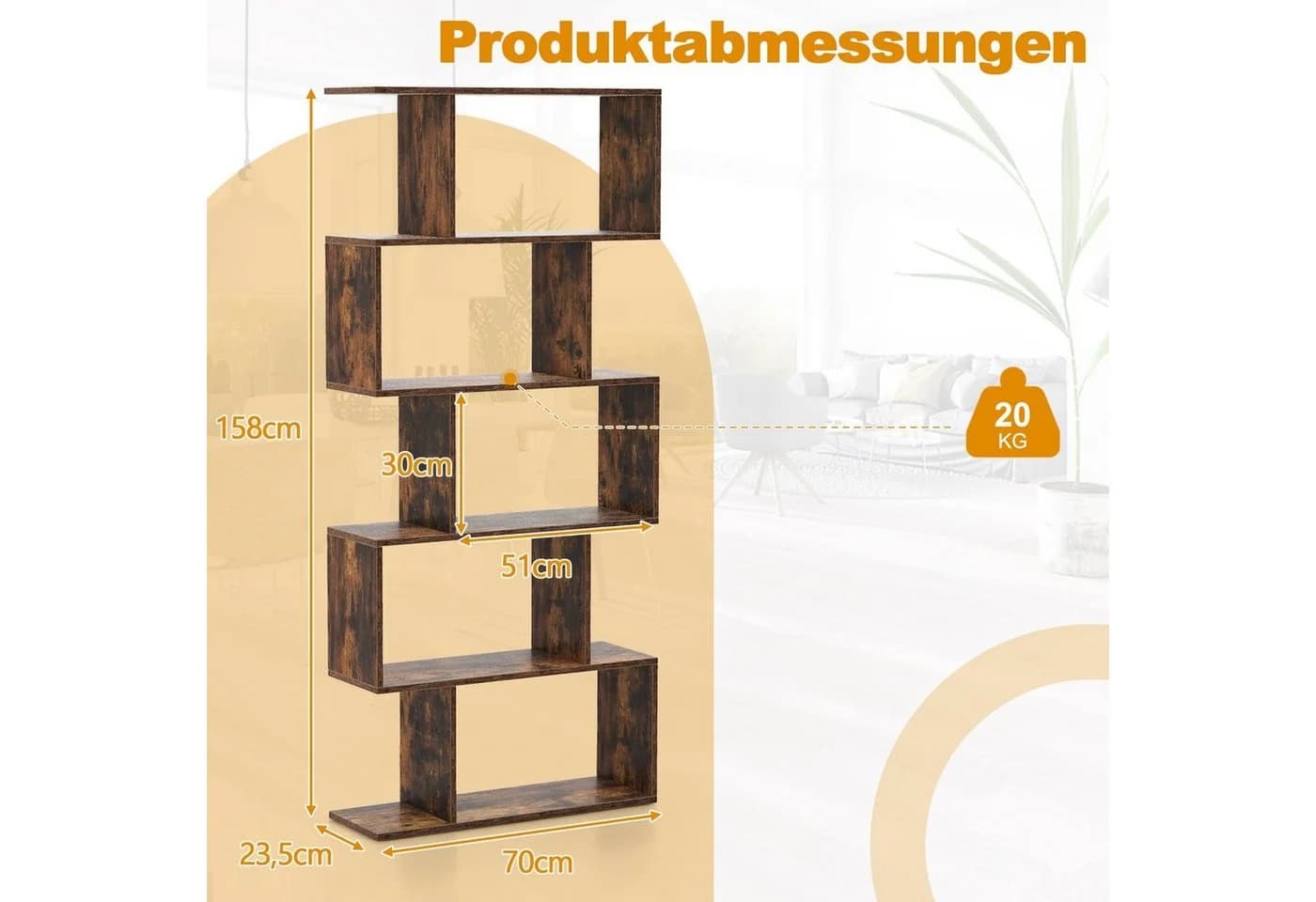 COSTWAY Bücherregal Raumteiler 5 Ebenen 70 x 23,5 x 158 cm - Bild 3