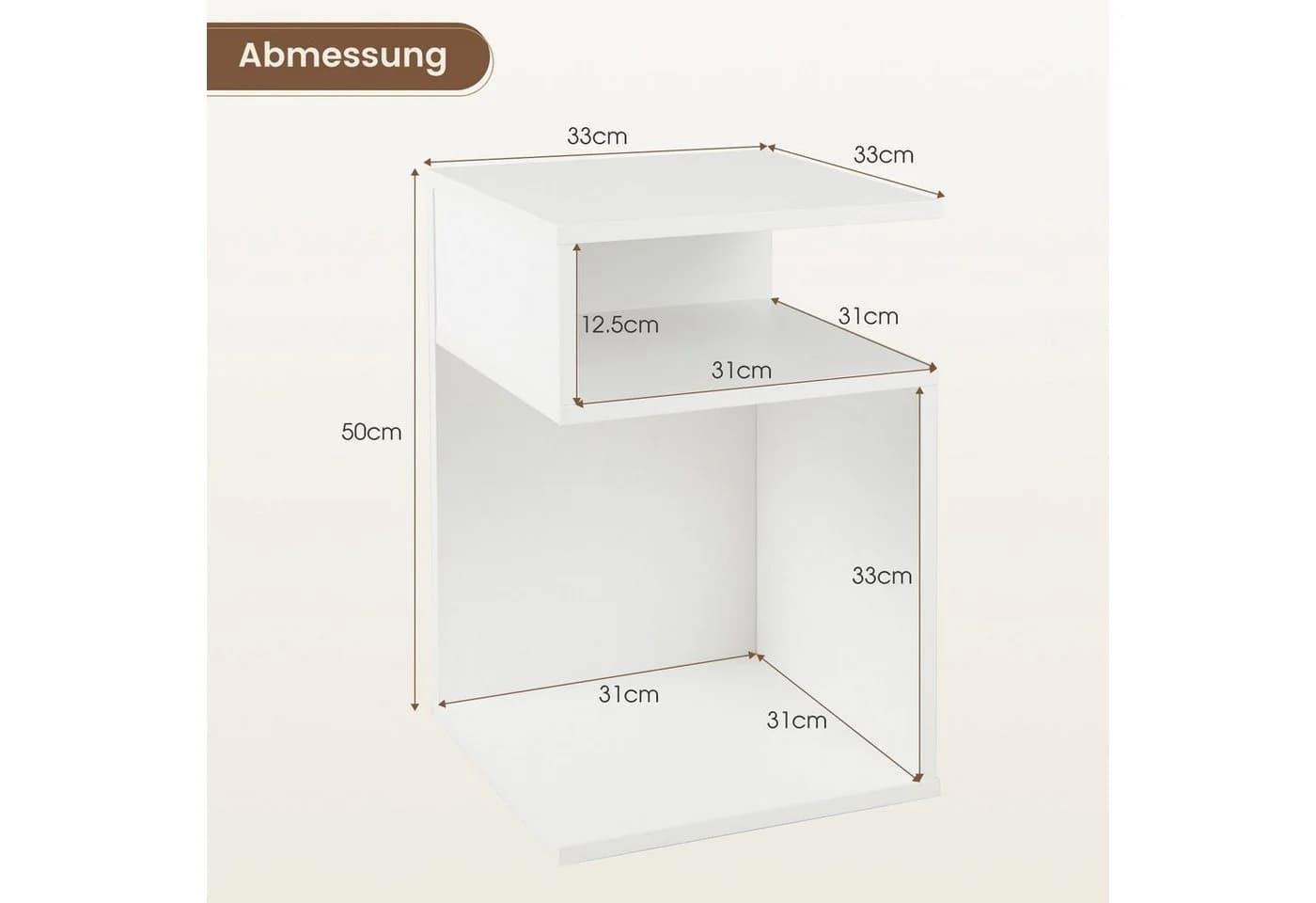 COSTWAY Beistelltisch 3 Ebenen Nachttisch Weiß 33x33x50cm - Bild 5