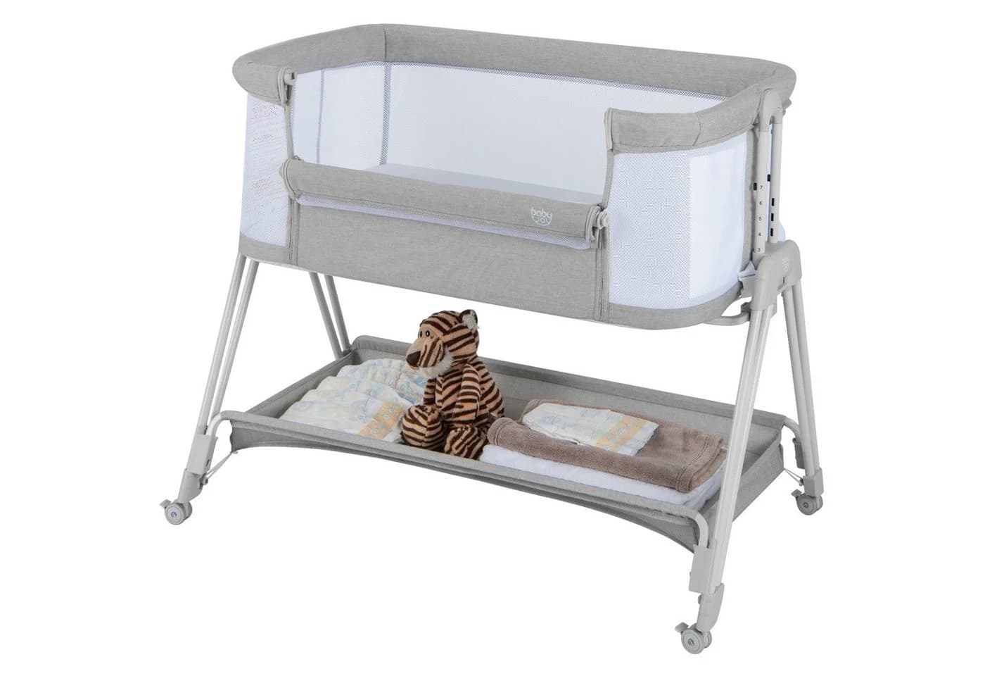 COSTWAY Beistellbett 2 in 1 Reisebett Grau 7-stufig höhenverstellbar - Bild 2