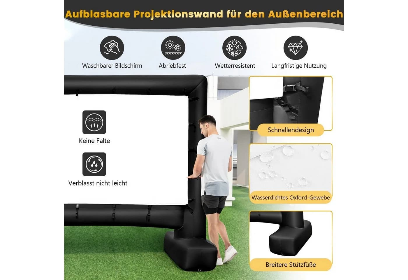 COSTWAY Projektionsleinwand 116 Zoll 16:9 HD 4K Aufblasbar - Bild 3
