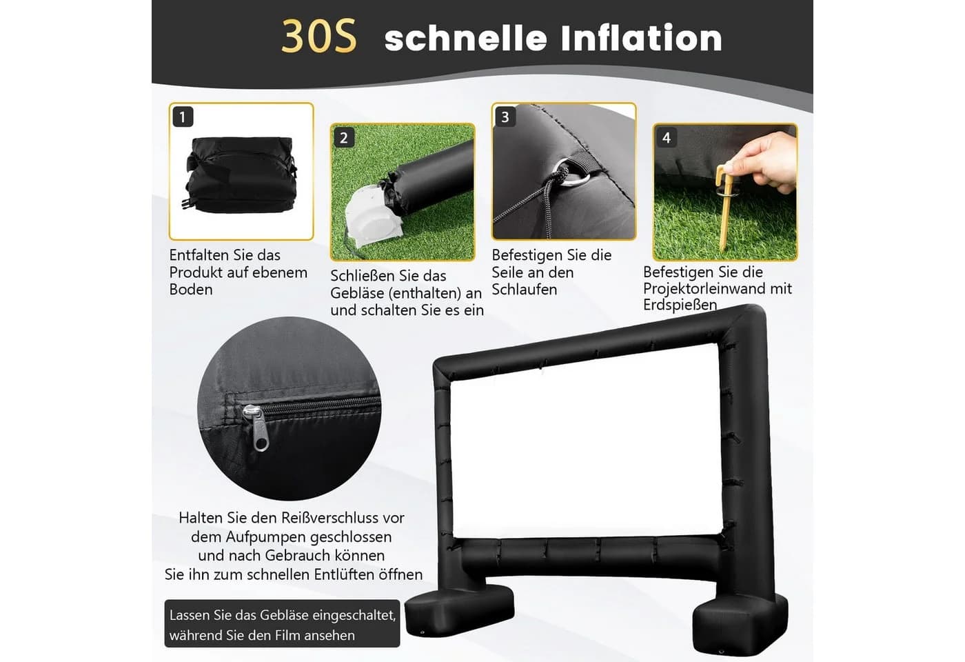 COSTWAY Projektionsleinwand 116 Zoll 16:9 HD 4K Aufblasbar - Bild 4