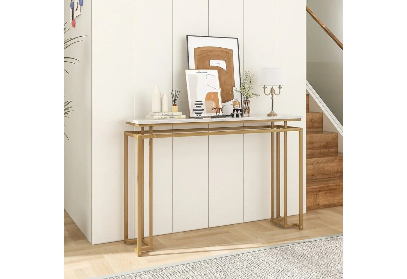 COSTWAY Konsolentisch Marmor Flurtisch Metallrahmen 120cm Gold