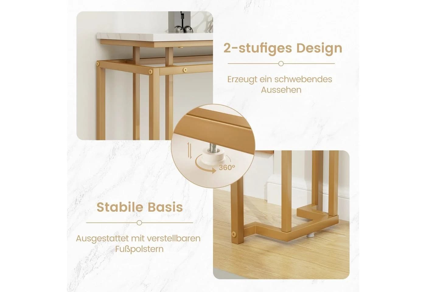 COSTWAY Konsolentisch Marmor Flurtisch Metallrahmen 120cm Gold - Bild 4