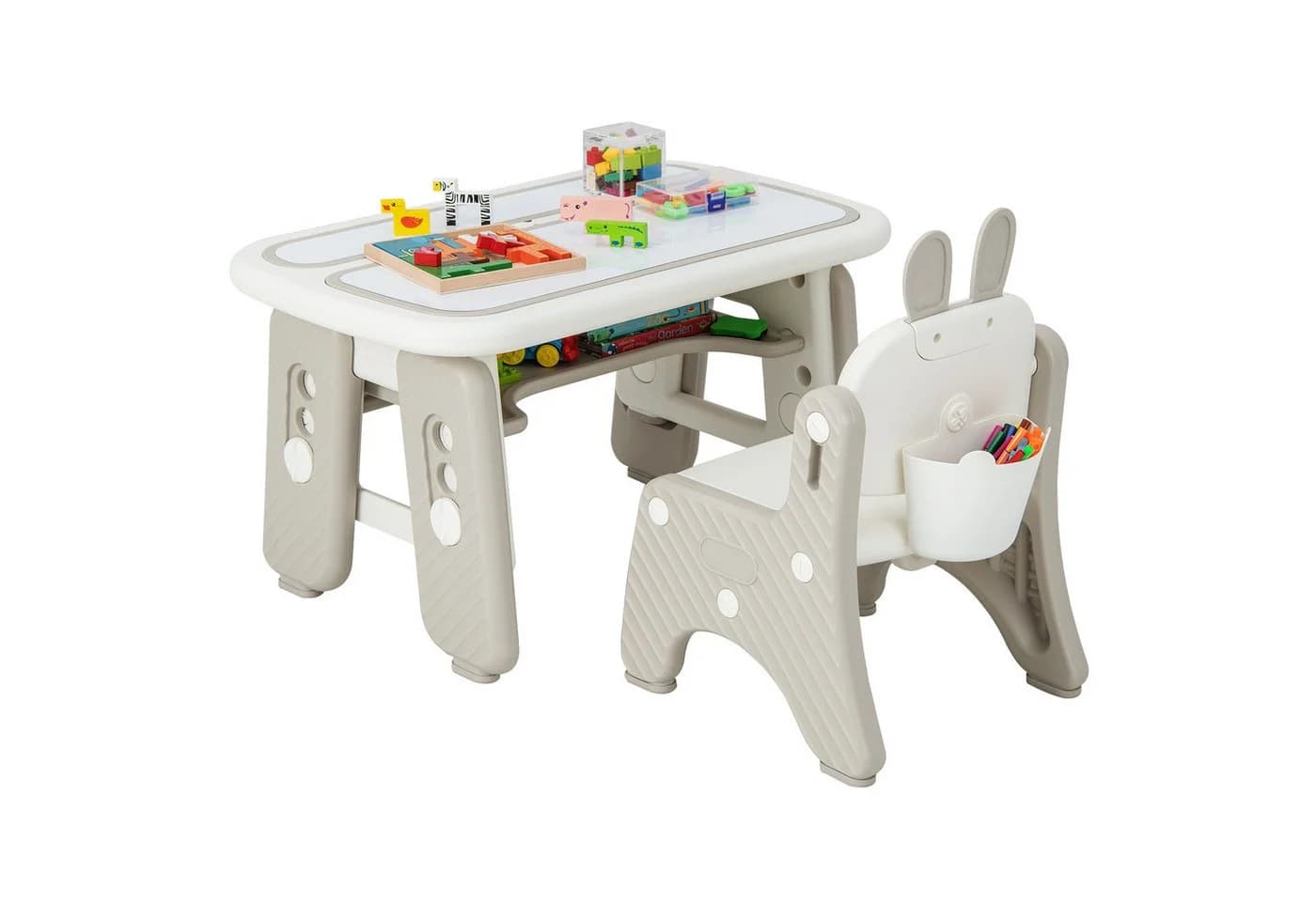 COSTWAY Kindersitzgruppe Spieltisch mit Stuhl, höhenverstellbar Grau - Bild 2