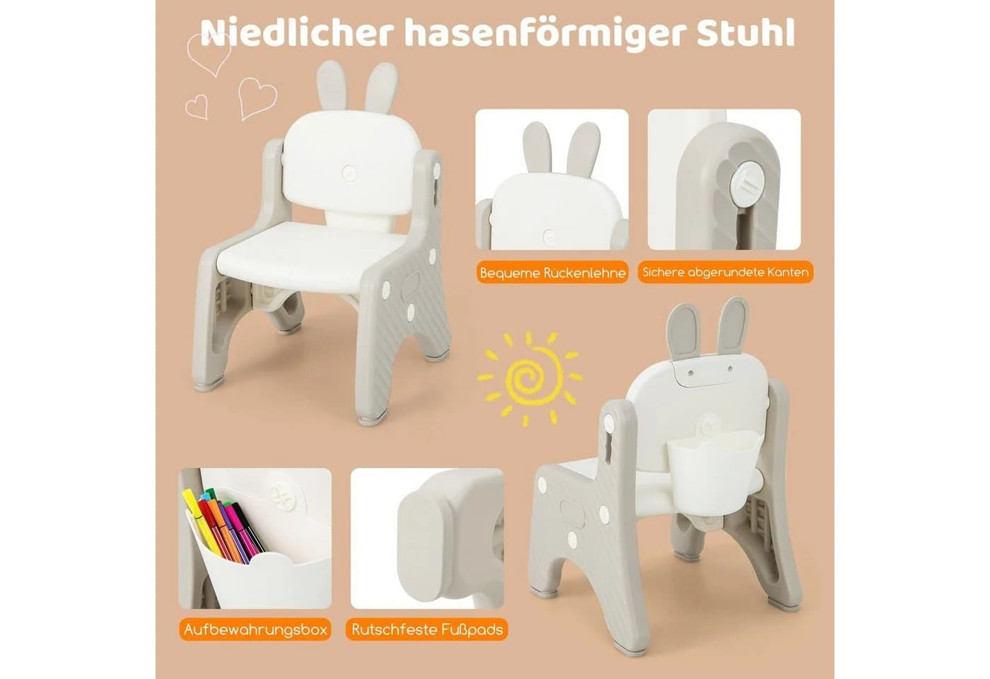 COSTWAY Kindersitzgruppe Spieltisch mit Stuhl, höhenverstellbar Grau - Bild 4