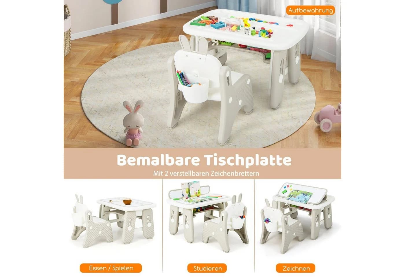 COSTWAY Kindersitzgruppe Spieltisch mit Stuhl, höhenverstellbar Grau - Bild 5