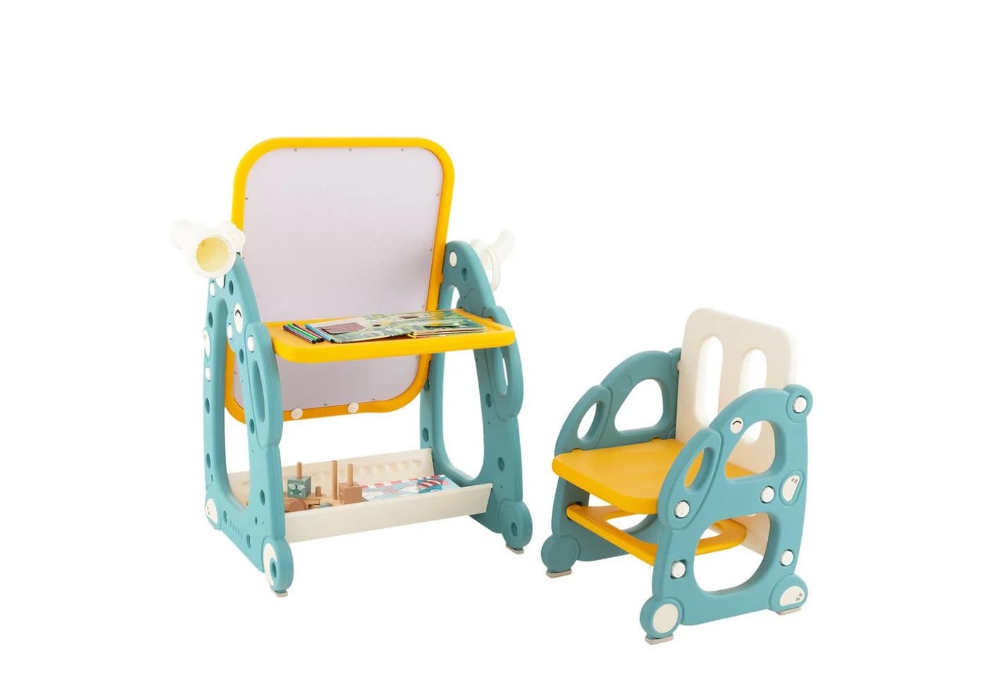 COSTWAY Standtafel 4 in 1 Kinder Staffelei mit Stuhl - Bild 2