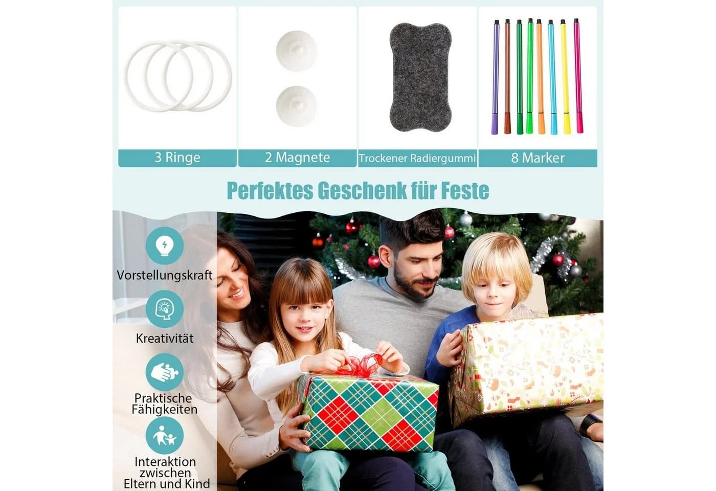 COSTWAY Standtafel 4 in 1 Kinder Staffelei mit Stuhl - Bild 3