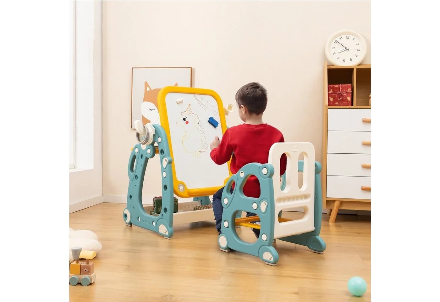 COSTWAY Standtafel 4 in 1 Kinder Staffelei mit Stuhl - Bild 5