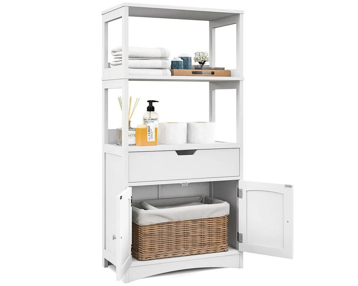 COSTWAY Mehrzweckschrank mit Türen, 3 Regalen & Schublade Weiß - Bild 2