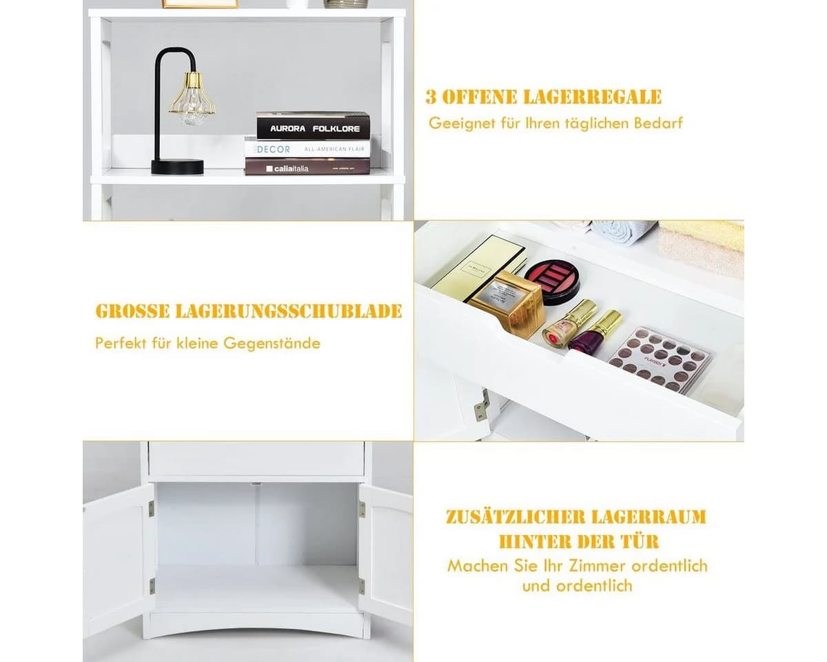 COSTWAY Mehrzweckschrank mit Türen, 3 Regalen & Schublade Weiß - Bild 3