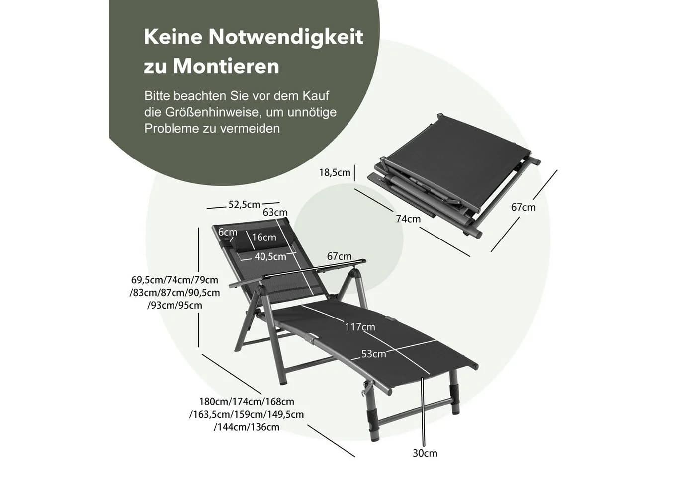 COSTWAY Gartenliege Liegestuhl 8-fach verstellbar mit Kopfkissen - Bild 3