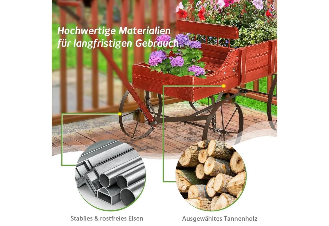 COSTWAY Blumenständer Pflanzwagen mit Rädern & Griff - Bild 3
