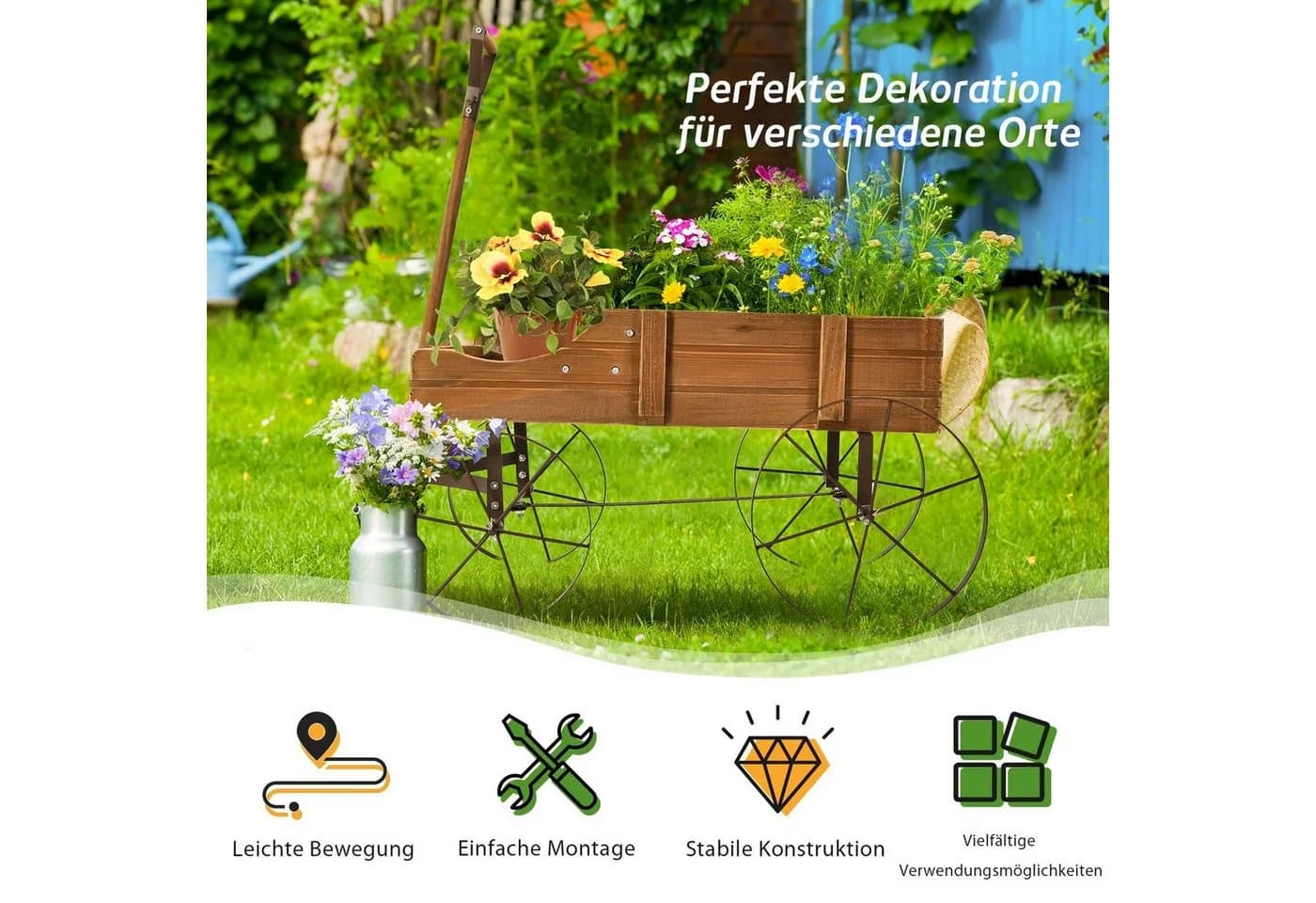 COSTWAY Blumenständer Pflanzwagen 4 Räder 62x34x60cm