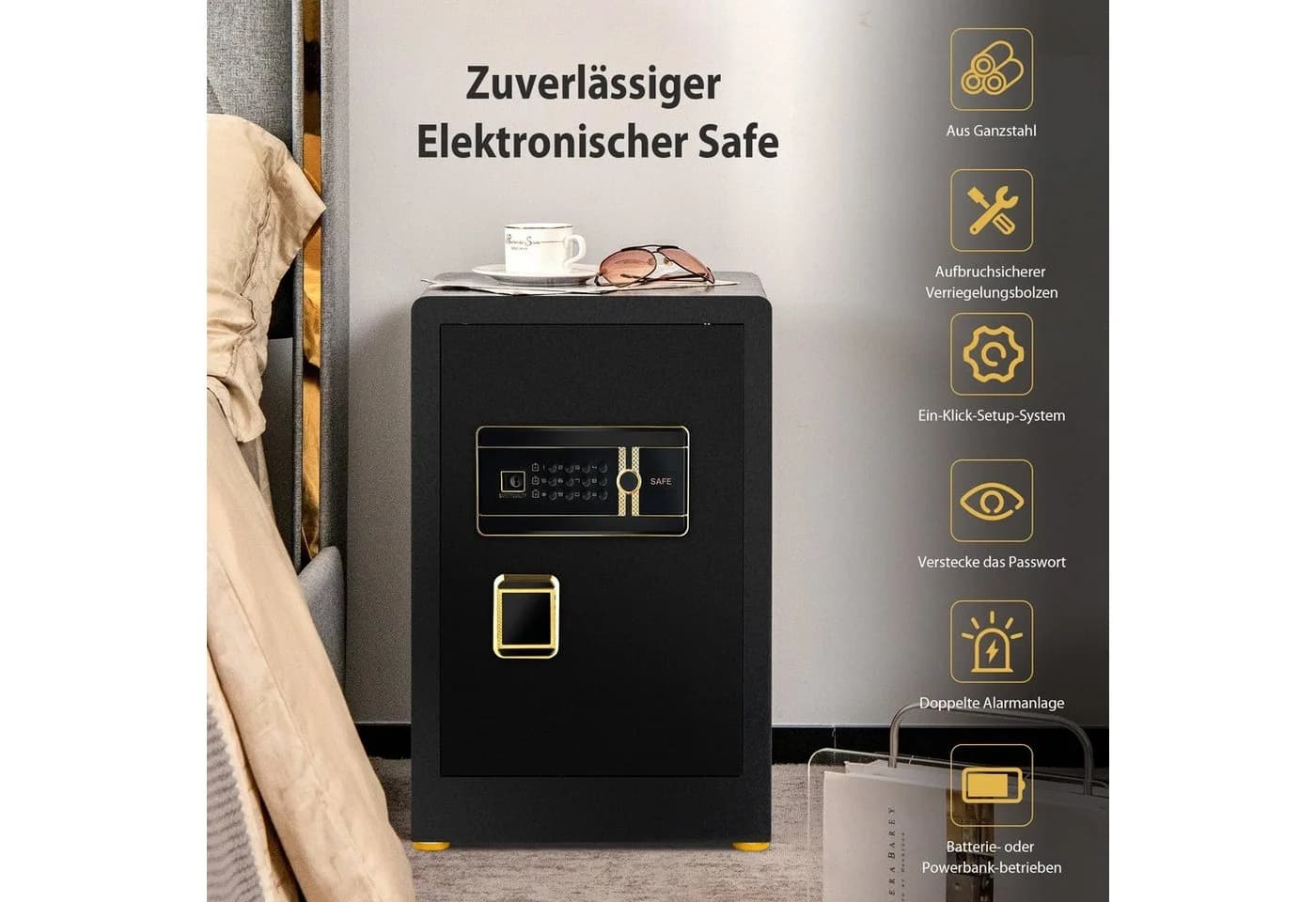 COSTWAY Tresor 42,5L mit Zahlenschloss und Alarmfunktion