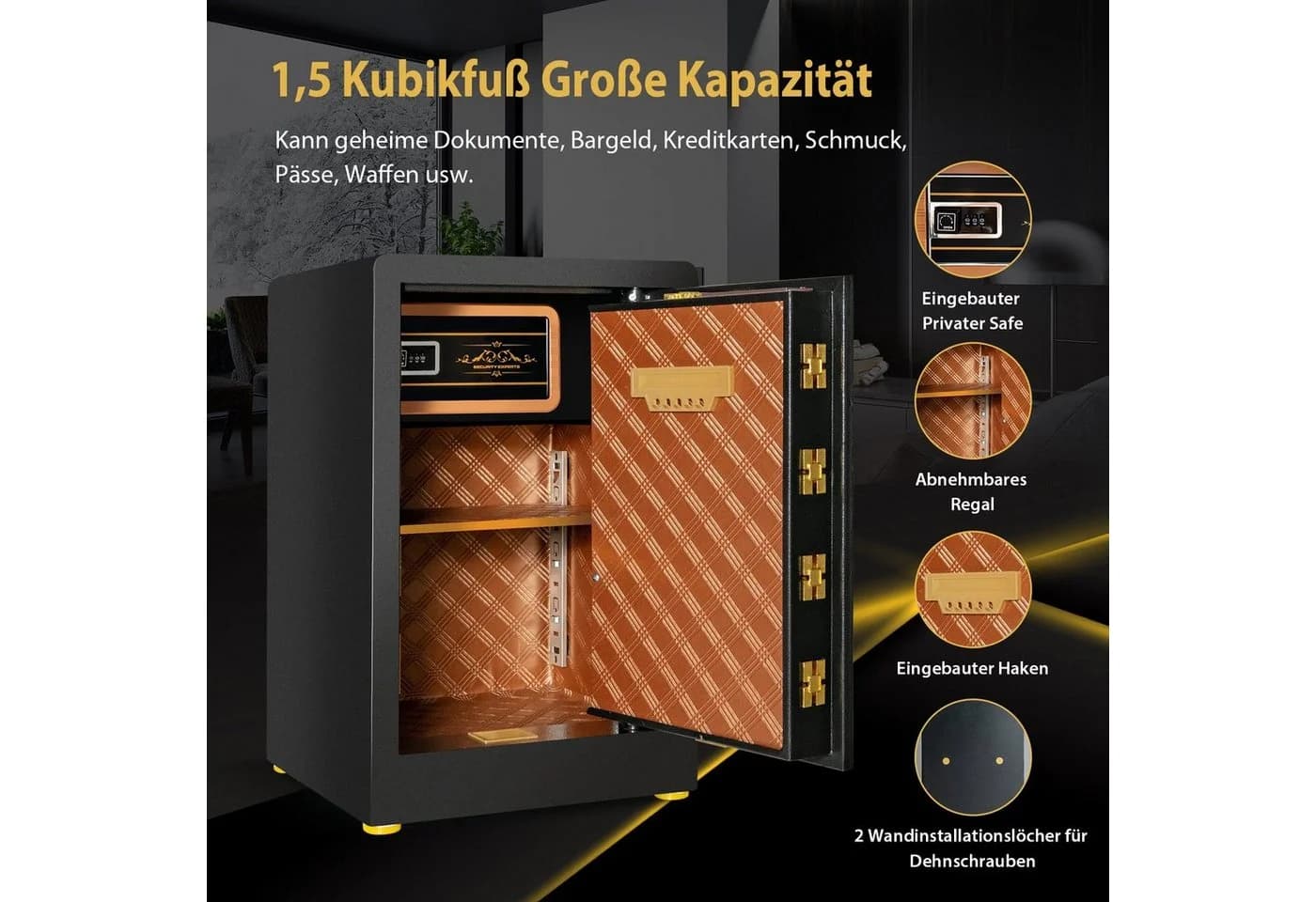 COSTWAY Tresor 42,5L mit Zahlenschloss und Alarmfunktion - Bild 3