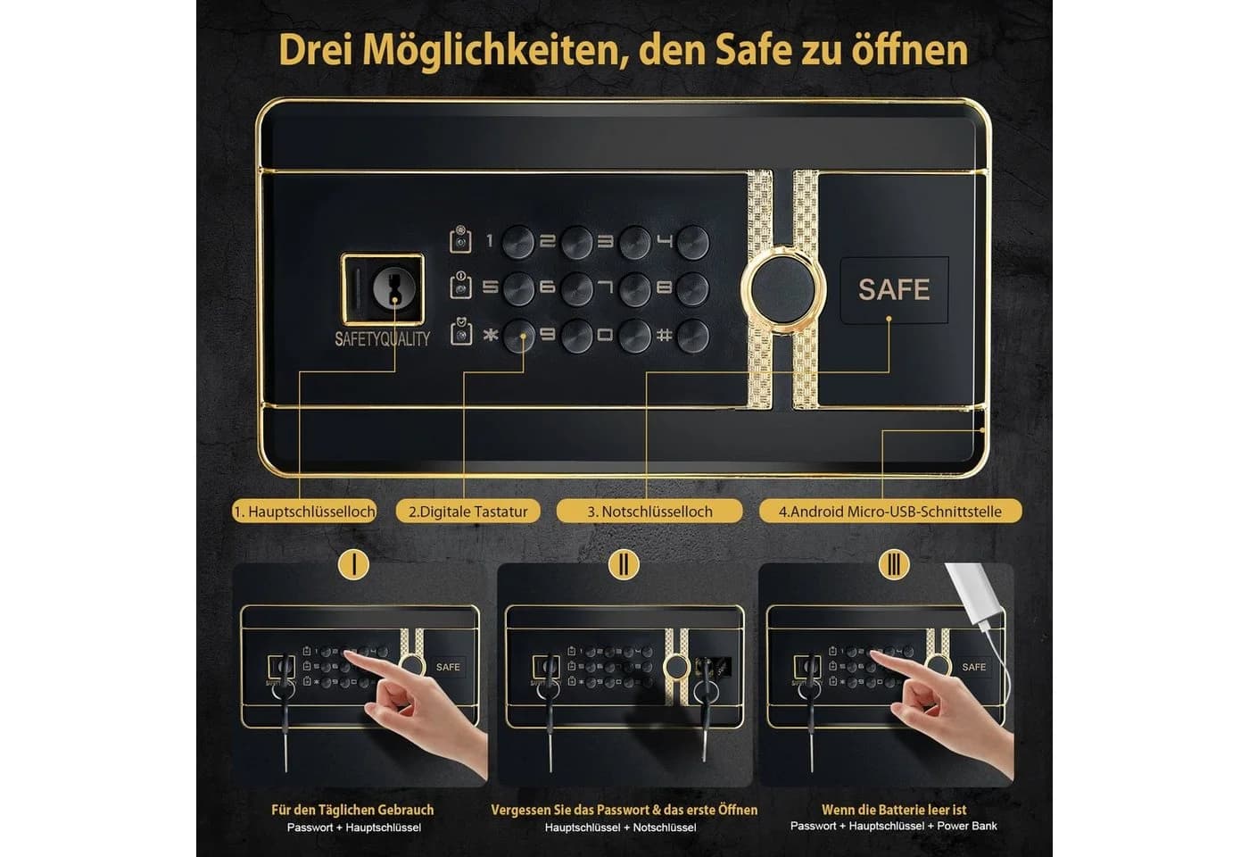 COSTWAY Tresor 42,5L mit Zahlenschloss und Alarmfunktion - Bild 4