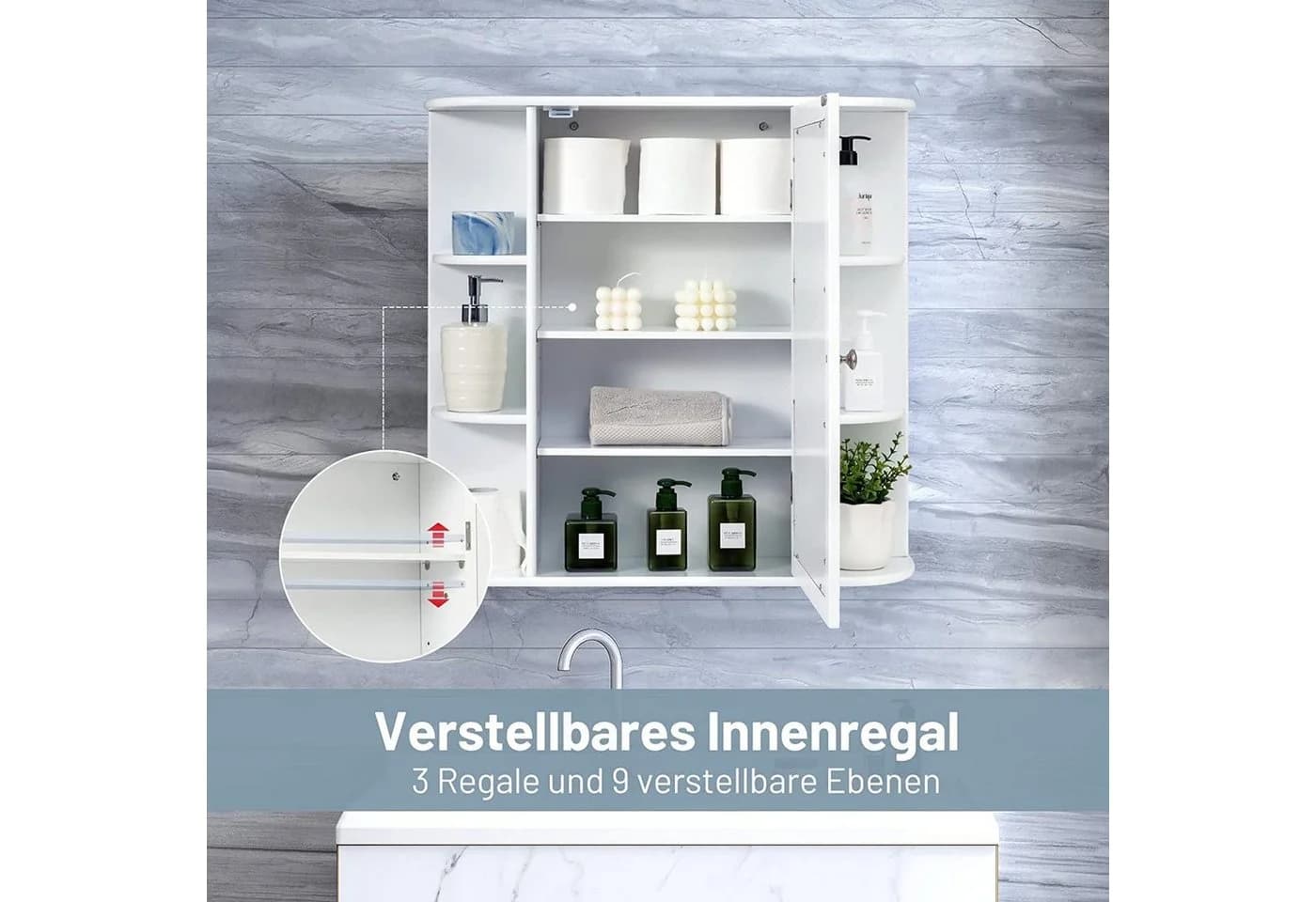 COSTWAY Spiegelschrank Badezimmerschrank mit Spiegeltür & Ablagen, hängend weiß - Bild 3