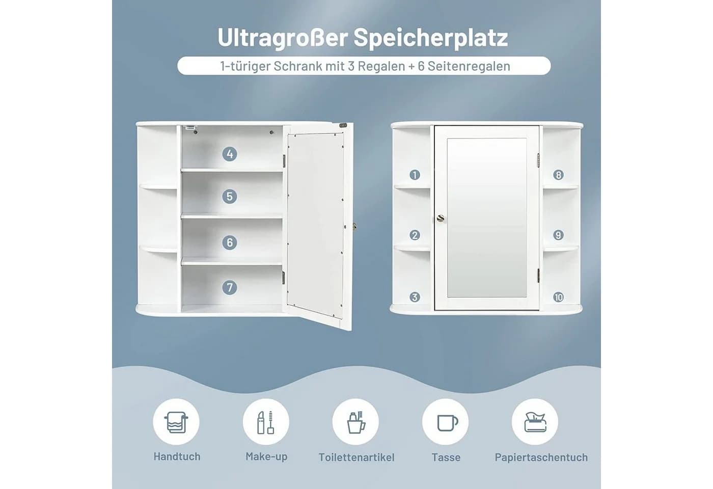 COSTWAY Spiegelschrank Badezimmerschrank mit Spiegeltür & Ablagen, hängend weiß - Bild 4