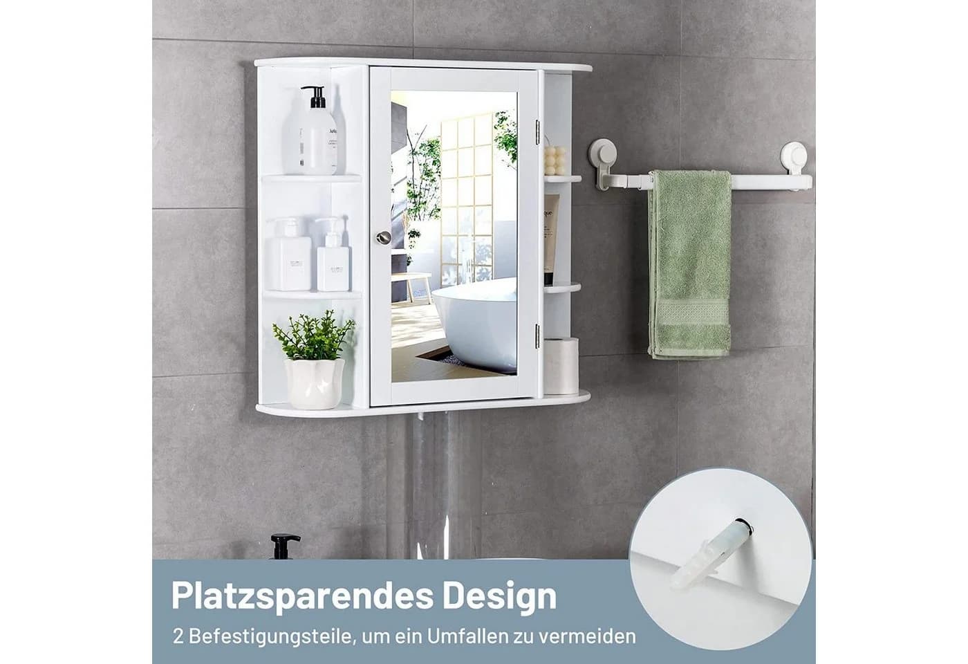 COSTWAY Spiegelschrank Badezimmerschrank mit Spiegeltür & Ablagen, hängend weiß - Bild 5