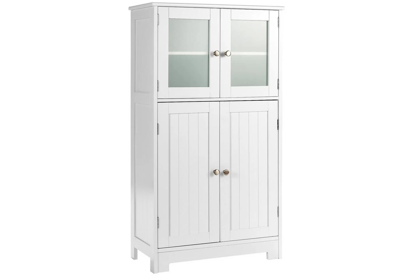 COSTWAY Mehrzweckschrank 4-türig Weiß/Grau MDF + Hartglas - Bild 2