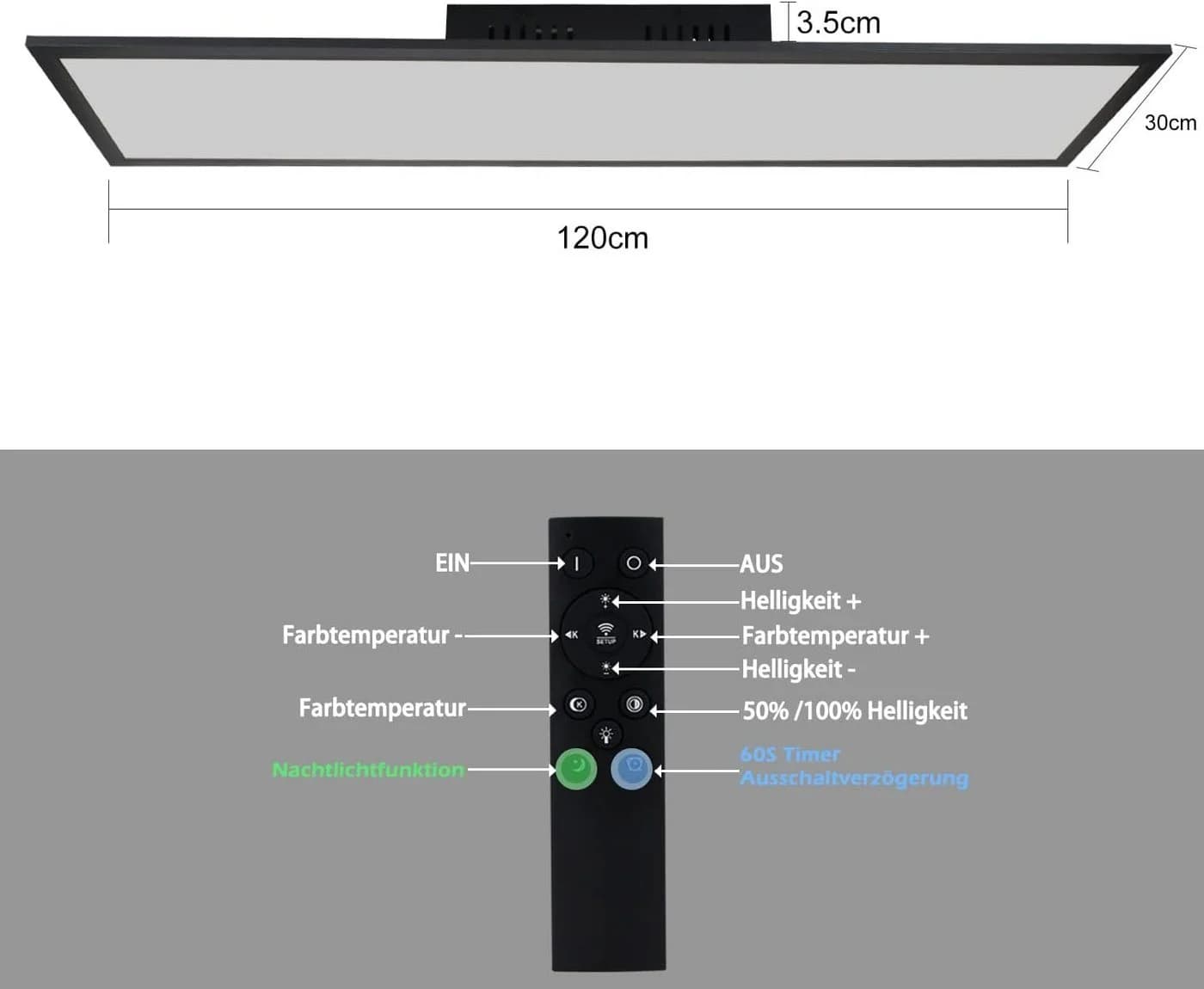 ZMH LED Deckenleuchte LED Panel Dimmbar - Flach Wohnzimmer mit Fernbedienung - Bild 5