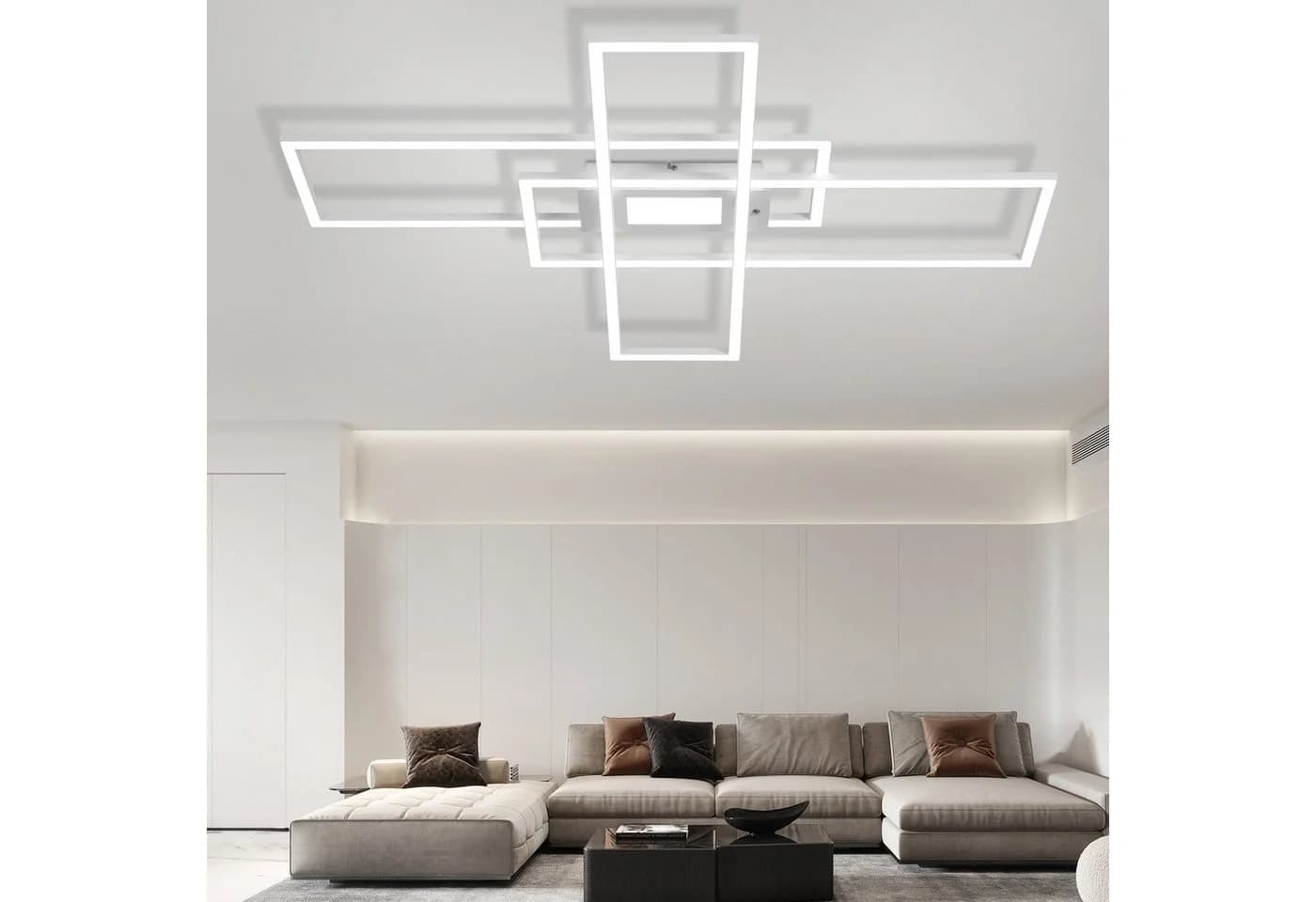 ZMH LED Deckenleuchte Wohnzimmer 50W 3 Rahmen Fernbedienung Weiß Dimmbar