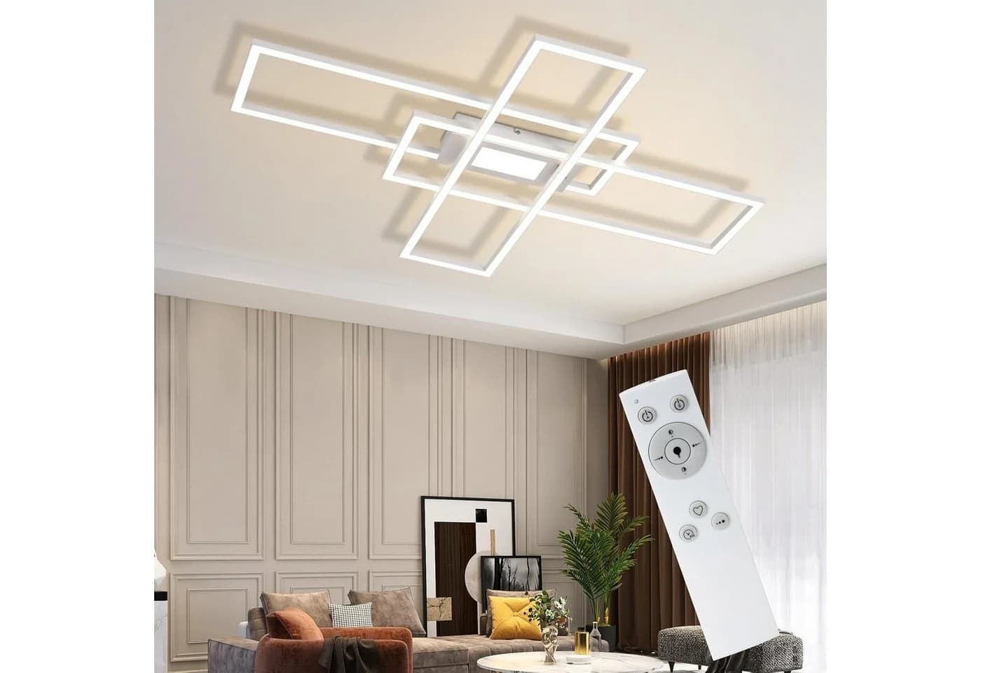 ZMH LED Deckenleuchte Wohnzimmer 50W 3 Rahmen Fernbedienung Weiß Dimmbar - Bild 2