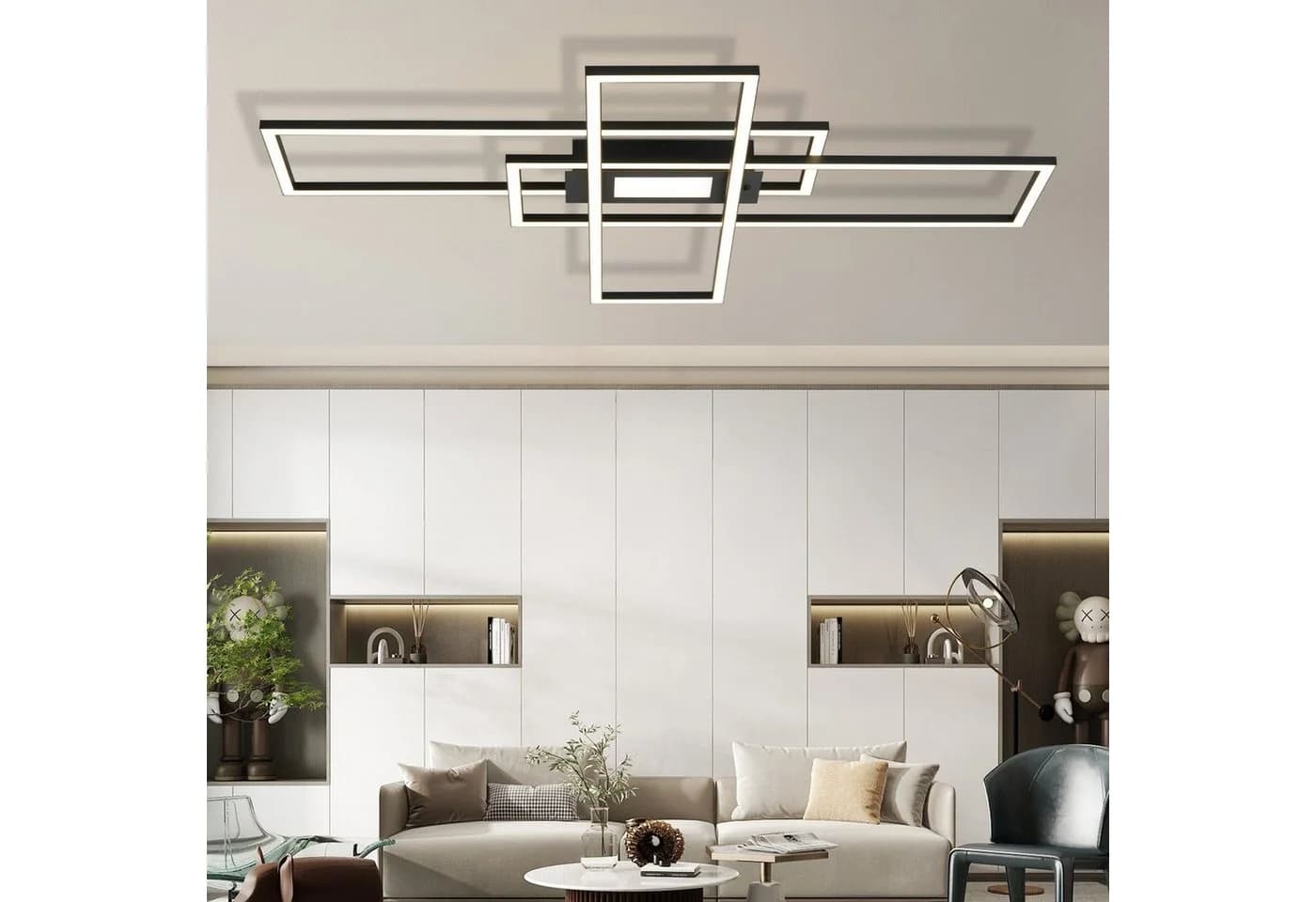 ZMH LED Deckenleuchte Wohnzimmer 50W 3 Rahmen Deckenlampe mit Fernbedienung Modern