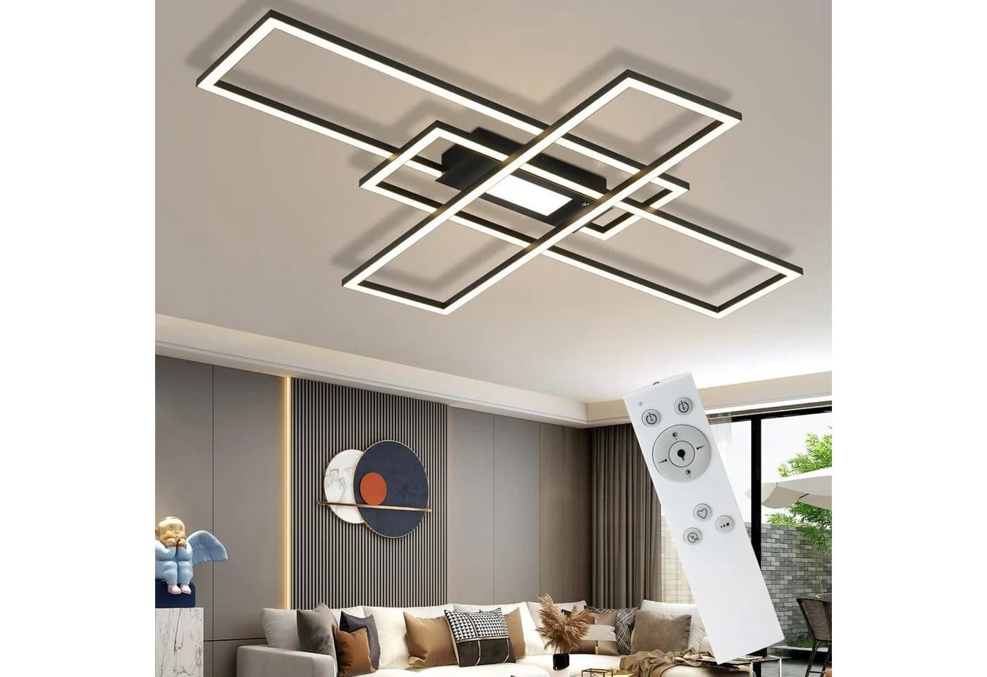 ZMH LED Deckenleuchte Wohnzimmer 50W 3 Rahmen Deckenlampe mit Fernbedienung Modern - Bild 2