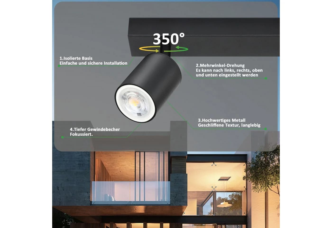 ZMH LED Deckenstrahler Modern GU10 Drehbar 330° Wandstrahler
