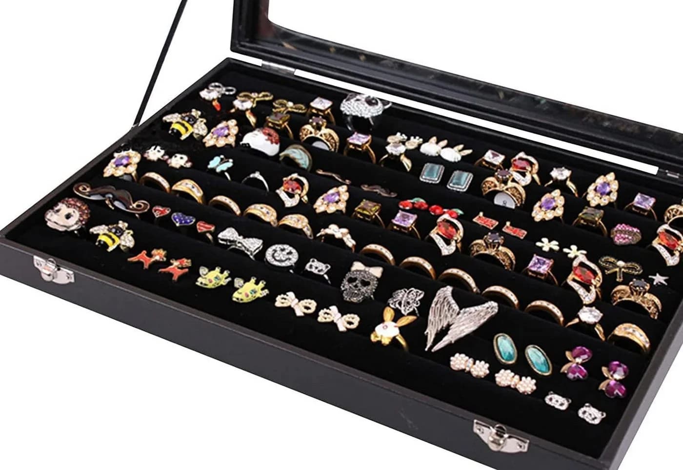 LA CUTE Schmuckbox mit Glasabdeckung Schwarz PU-Leder