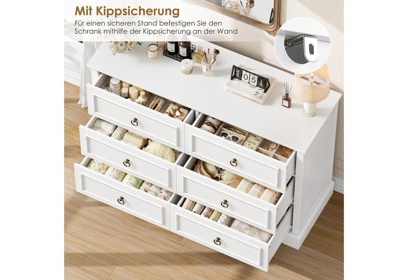 HOMECHO Kommode Weiß 6 Schubladen 120 cm - Bild 5
