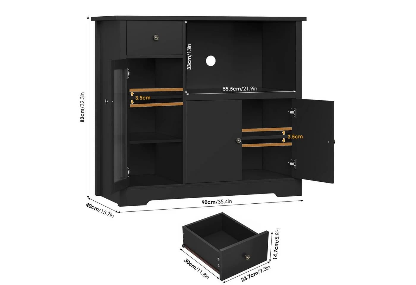 HOMECHO Buffet Küchenschrank weiß Mikrowellenregal mit Schubladen