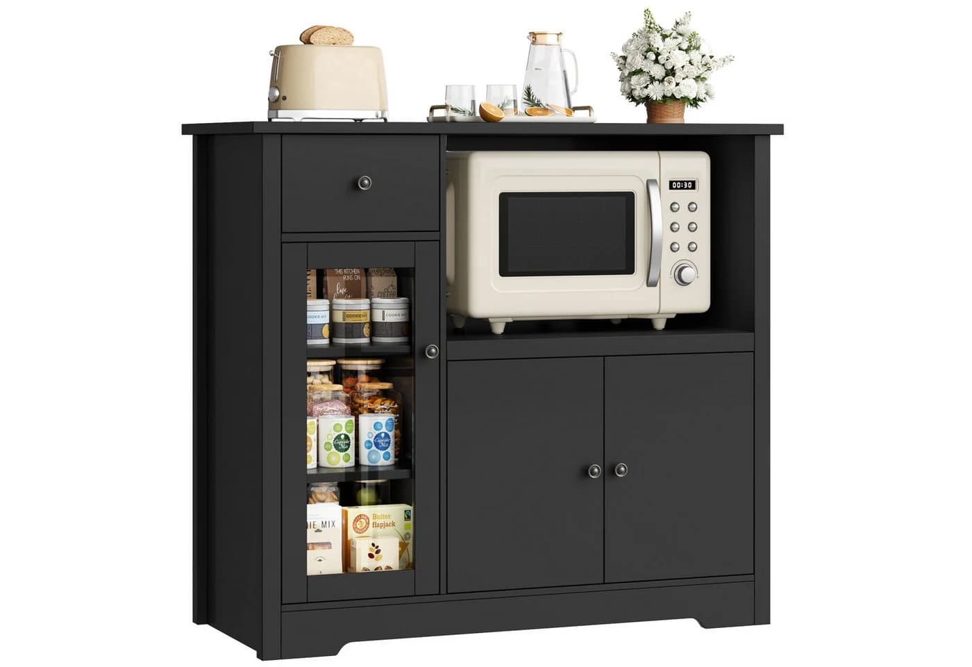HOMECHO Buffet Küchenschrank weiß Mikrowellenregal mit Schubladen - Bild 2