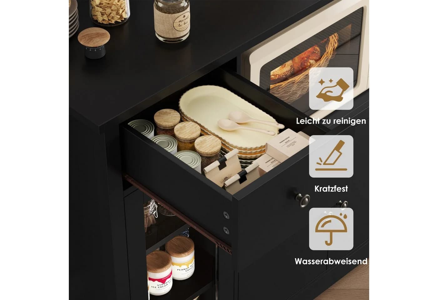 HOMECHO Buffet Küchenschrank weiß Mikrowellenregal mit Schubladen - Bild 4