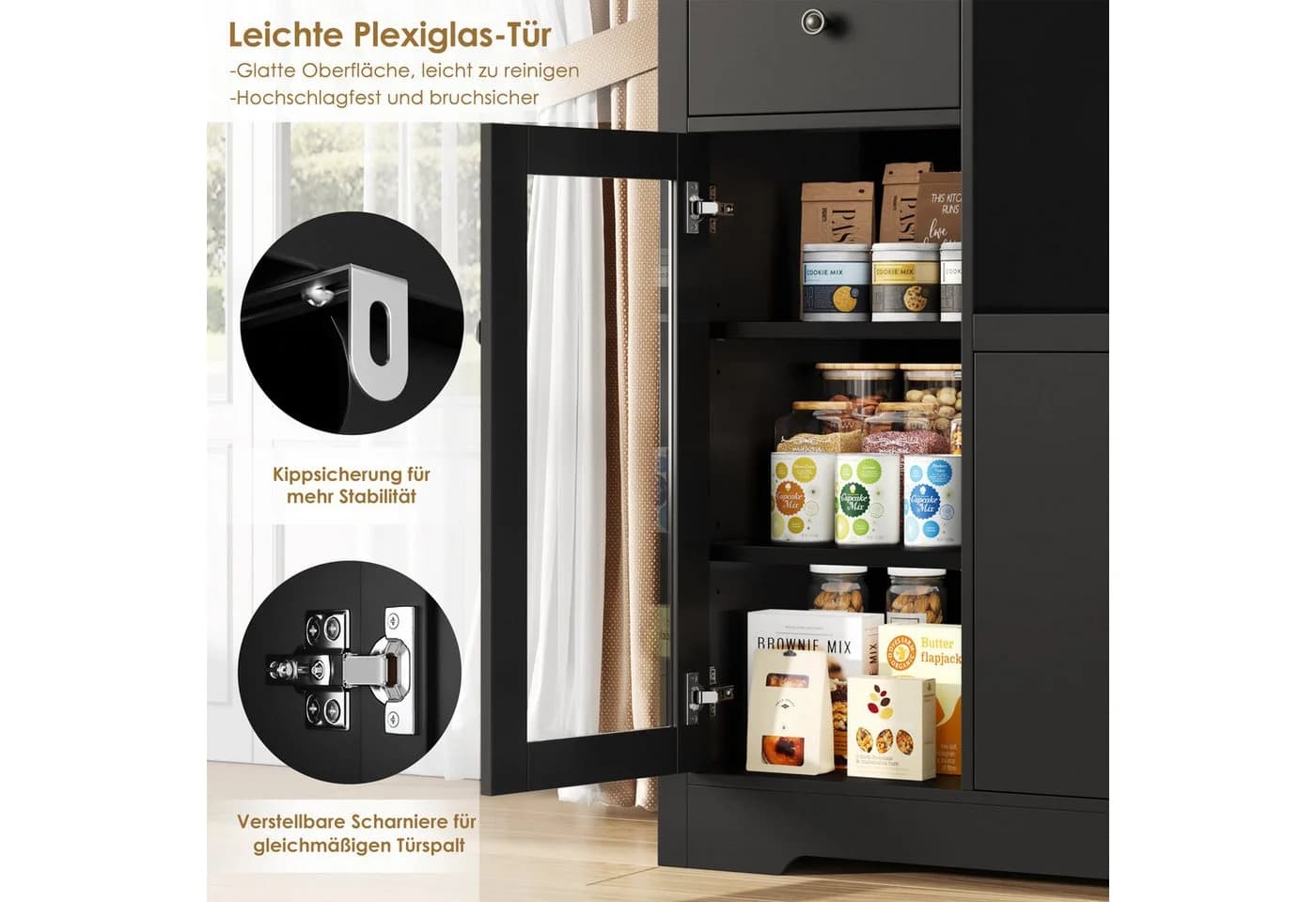 HOMECHO Buffet Küchenschrank weiß Mikrowellenregal mit Schubladen - Bild 5