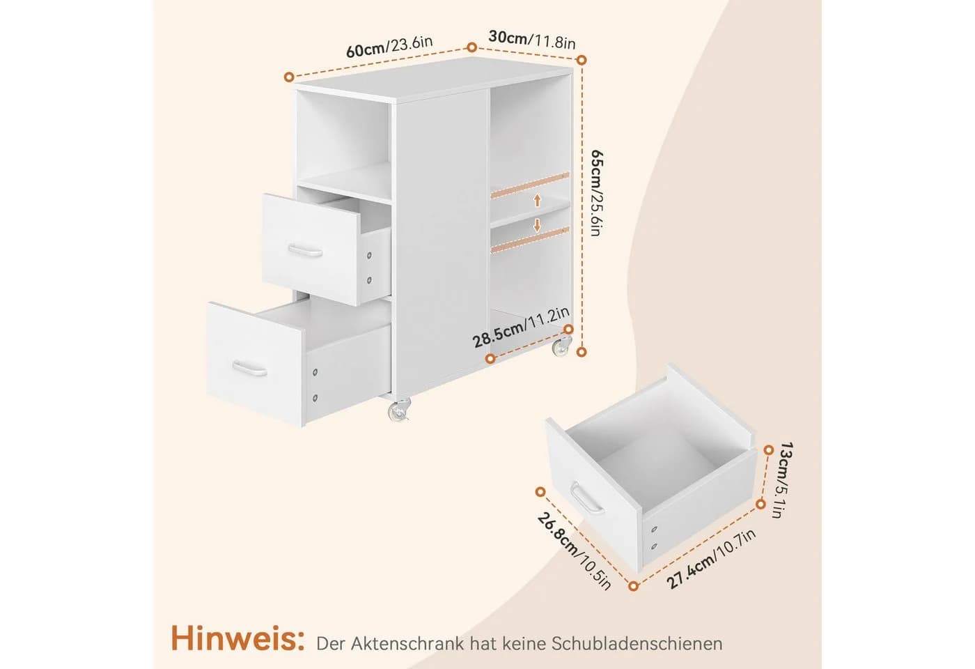 HOMECHO Rollwagen Rollcontainer Weiß/Braun