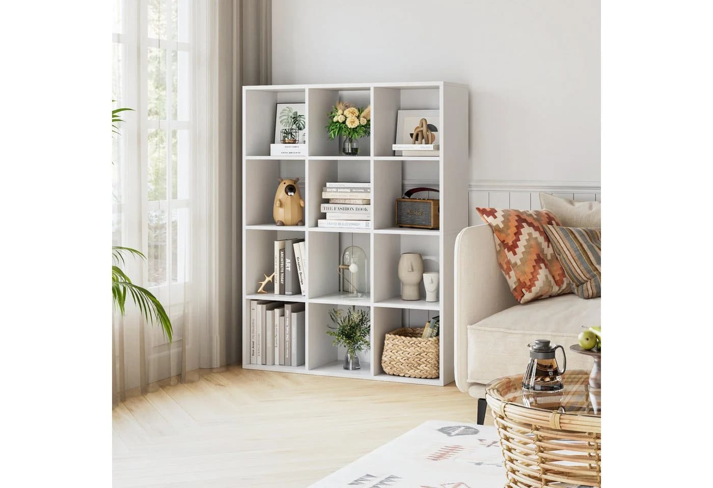 HOMECHO Bücherregal, Würfelregal mit 12 Fächern Weiß - Bild 2