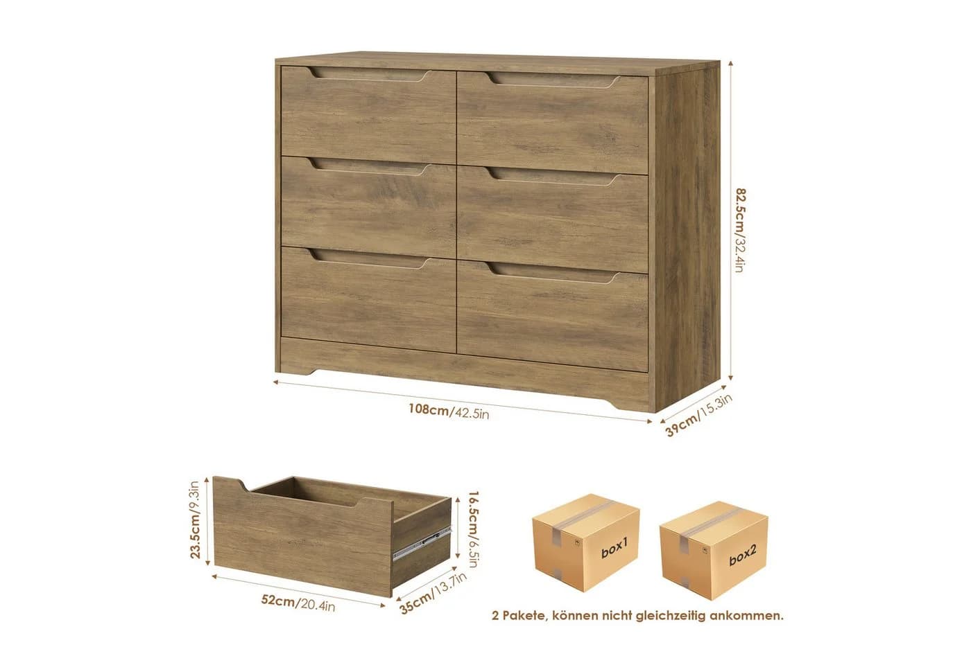 HOMECHO Kommode Sideboard 6 Schubladen Weiß Holz - Bild 3